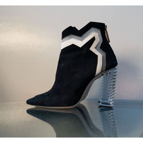 Aperlai Leather Womens Pointed Toe Ankle Bootie Block Heels Black Size EUR 36.5 - Picture 4 of 8